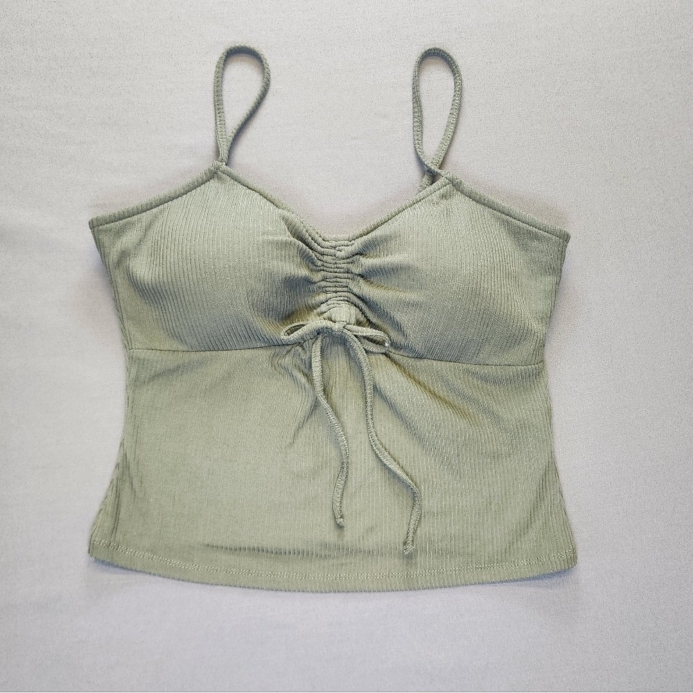 Derek Heart Sage Green Ribbed Cami Top Cinched Bust Adjustable Straps Medium